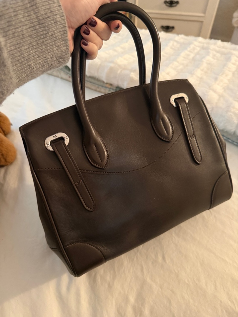 Authentic Ralph Lauren Small Ricky Brown Leather Handbag - Picture 7 of 10